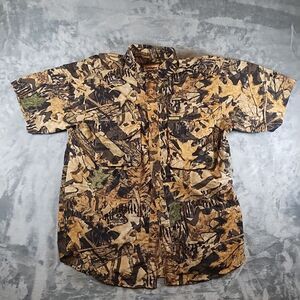 Remington Camo Shirt Mens Large Button Up Performance Short Sleeve Vented Mossy